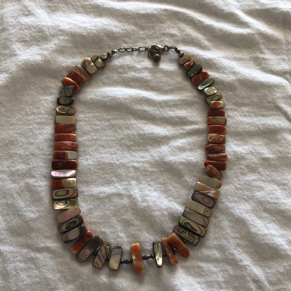 Multicolor abalone bead necklace. matching earings